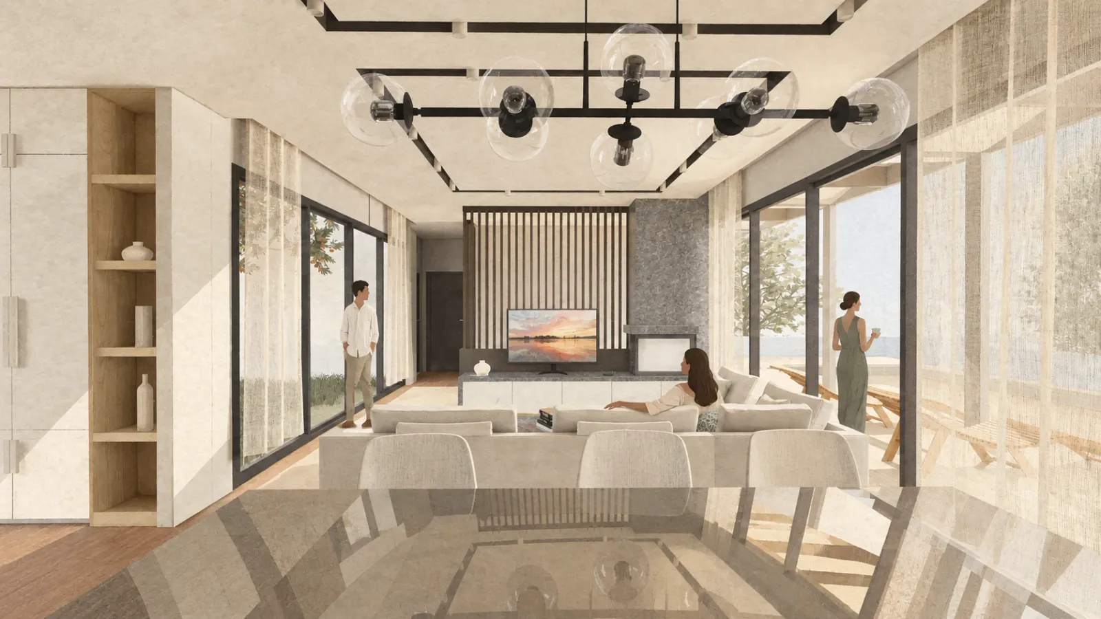 Çeşme Dalyan Evi: AI sonucu, İnsanlı post-dijital iç mekân yorumu